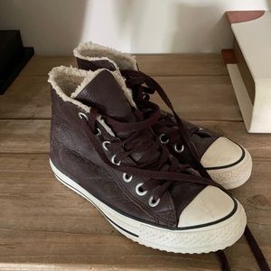 Converse leather Sherpa lined hi tops 5